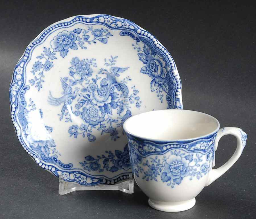 Bristol Blue Scalloped Footed Demitasse Cup & Saucer Set by Crown Ducal-1