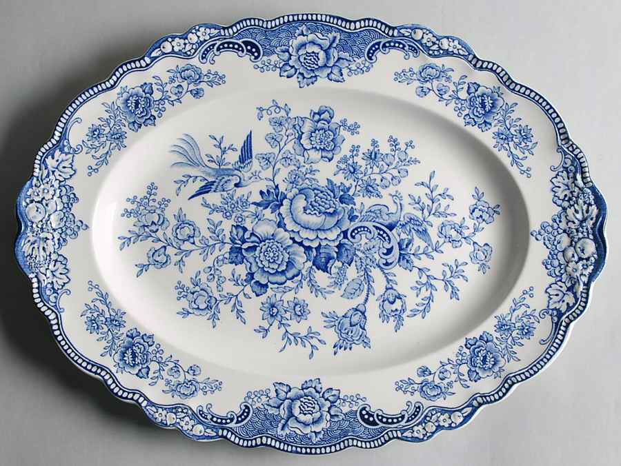Bristol Blue Scalloped 16" Oval Serving Platter by Crown Ducal-1