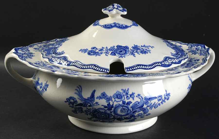Bristol Blue Scalloped Tureen &  Lid by Crown Ducal-1
