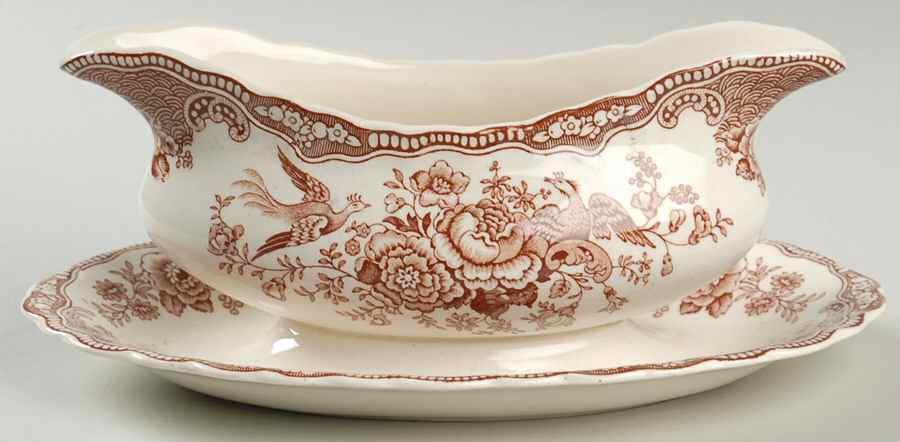 Bristol Brown Gravy Boat with Attached Underplate by Crown Ducal-1