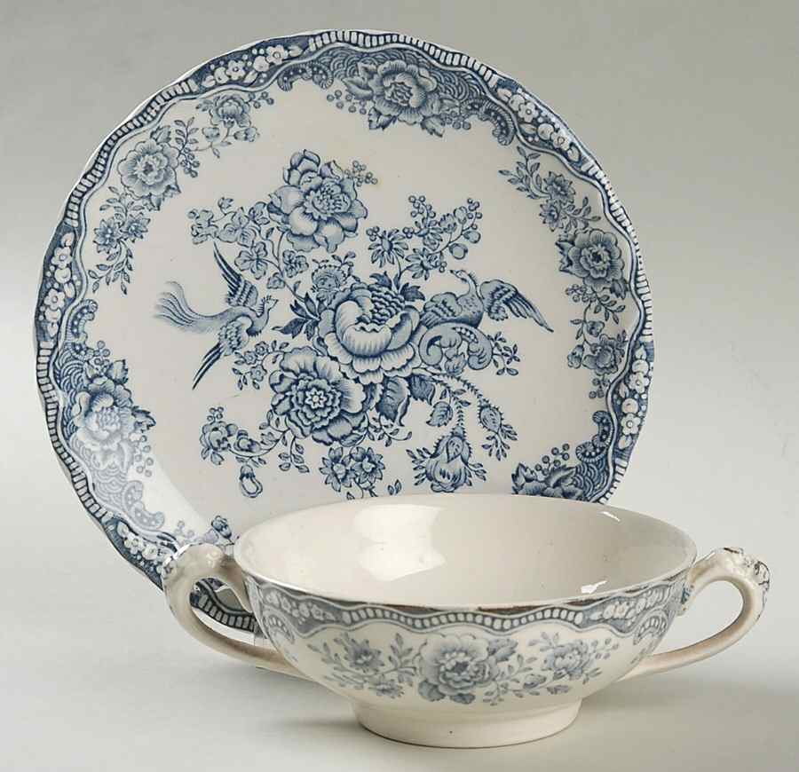 Bristol Dove Grey Footed Cream Soup Bowl & Saucer Set by Crown Ducal-1