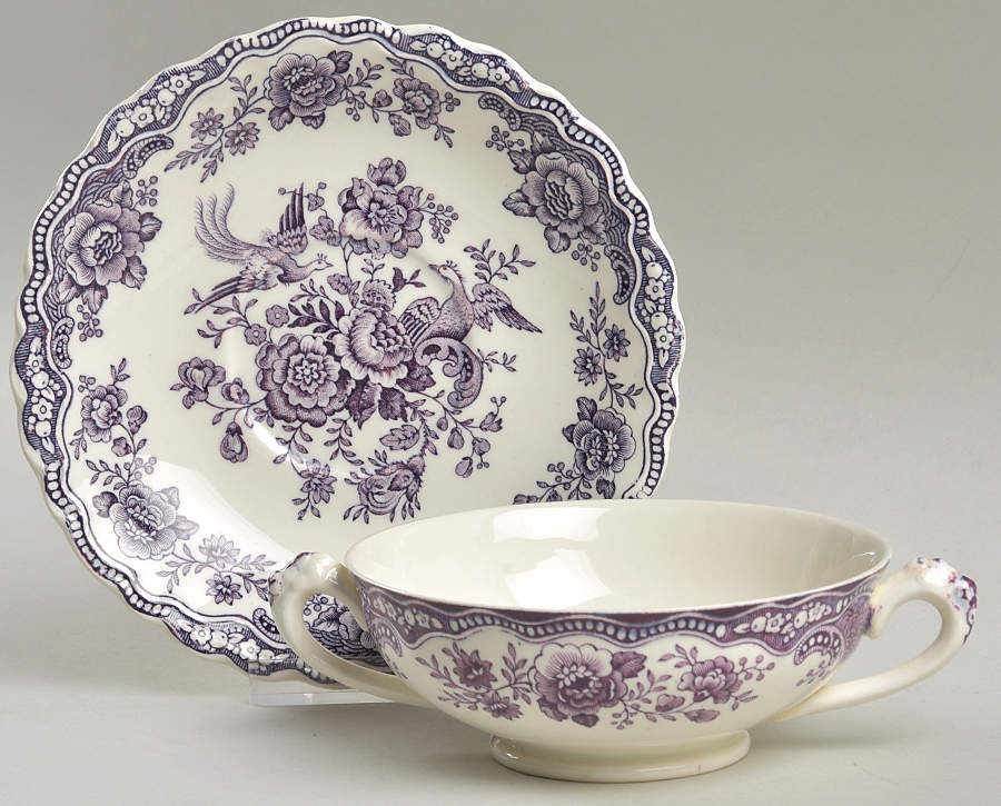 Bristol Mulberry Footed Cream Soup Bowl & Saucer Set by Crown Ducal-1