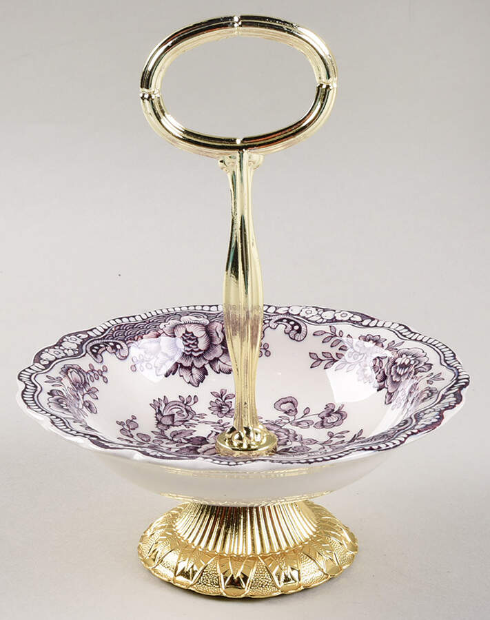 Bristol Mulberry 6"-7" Handled Footed Nut Dish HC by Crown Ducal-1