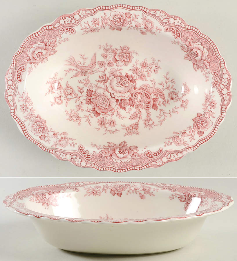 Bristol Pink (Cream) 9" Oval Vegetable Bowl by Crown Ducal-1