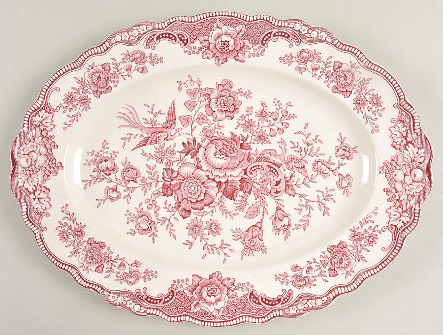 Bristol Pink (Cream) 14" Oval Serving Platter by Crown Ducal-1