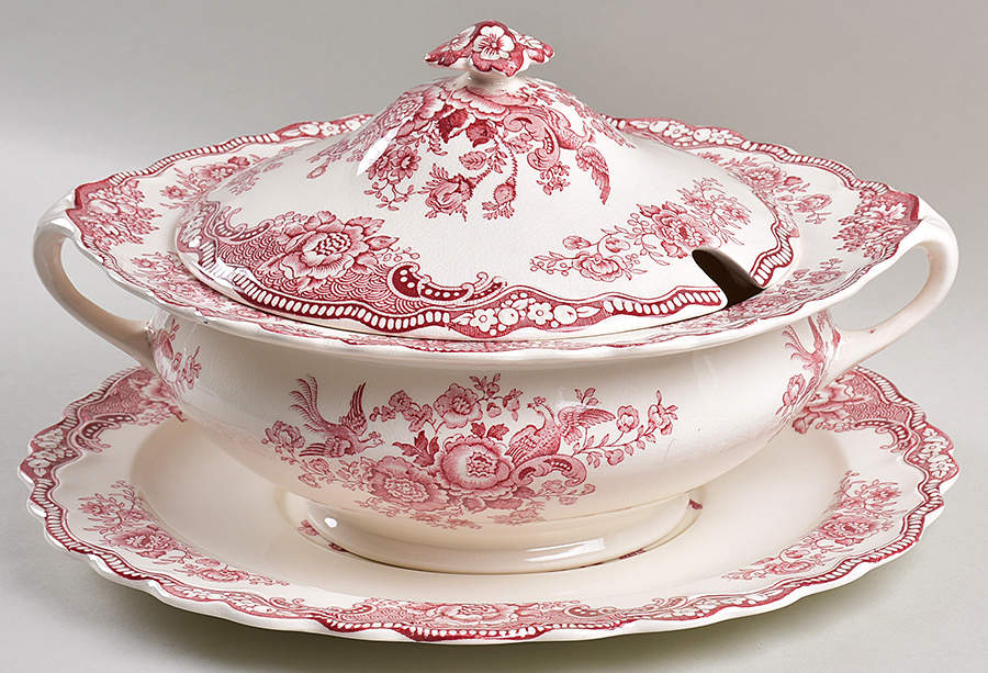 Bristol Pink (Cream) Tureen & Lid w/Underplate by Crown Ducal-1