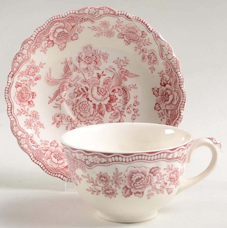 Bristol Pink (Cream) Flat Cup & Saucer Set by Crown Ducal-1