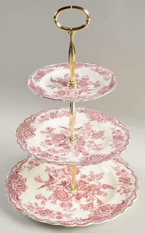Bristol Pink (Cream) 13 7/8"-14 1/4" 3-Tiered Serving Tray(DP,SP,BB) HC by Crown Ducal-1
