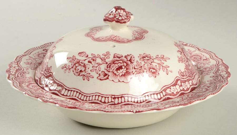 Bristol Pink (Cream) Round Covered Butter by Crown Ducal-1