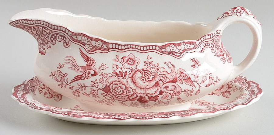 Bristol Pink (Cream) Gravy Boat & Underplate by Crown Ducal-1