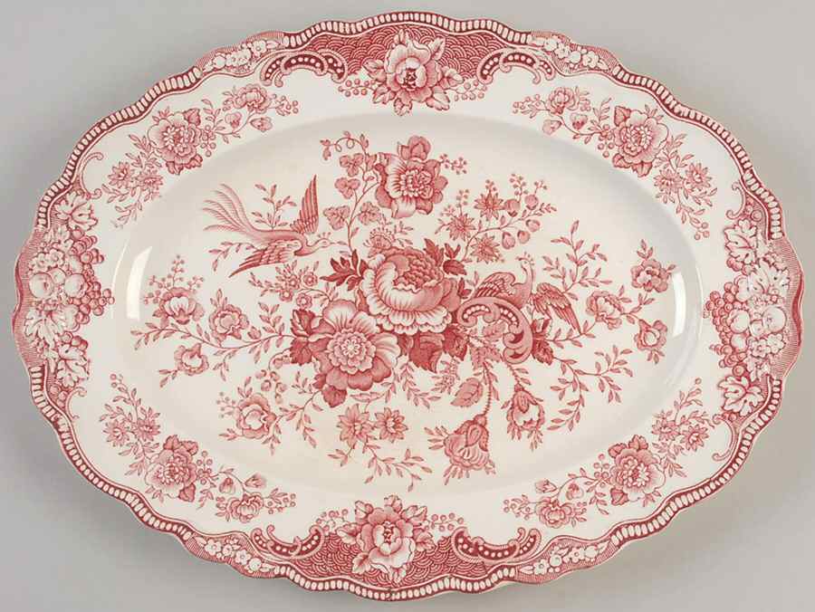 Bristol Pink (Cream) 13" Oval Serving Platter by Crown Ducal-1
