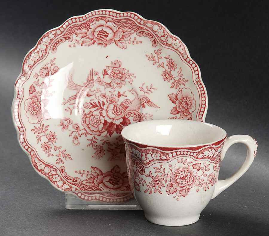 Bristol Pink (Cream) Footed Demitasse Cup & Saucer Set by Crown Ducal-1