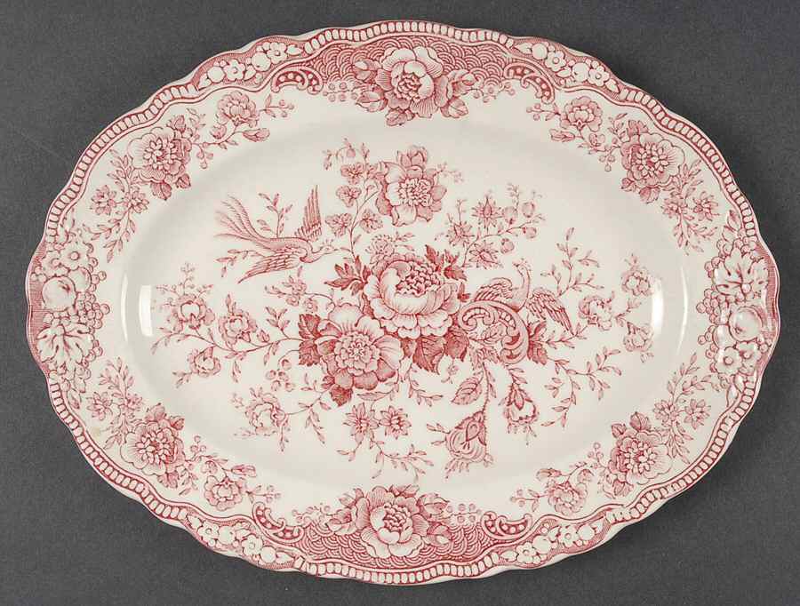 Bristol Pink (Cream) 10" Oval Serving Platter by Crown Ducal-1
