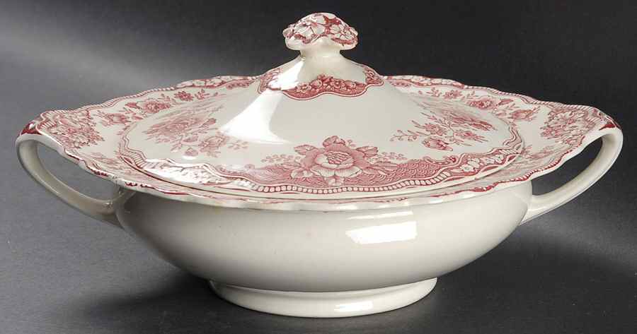 Bristol Pink (Cream) Round Covered Vegetable by Crown Ducal-1