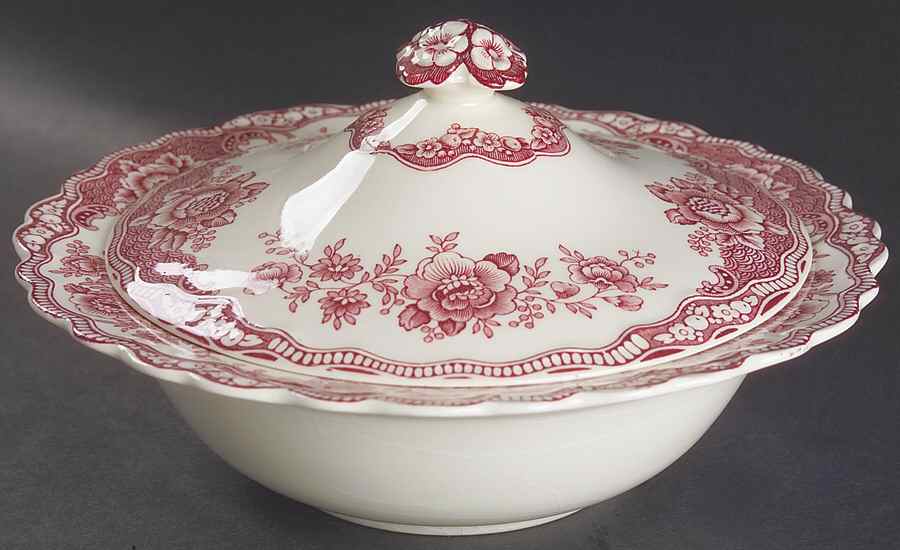 Bristol Pink (Cream) Round Covered Vegetable by Crown Ducal-1