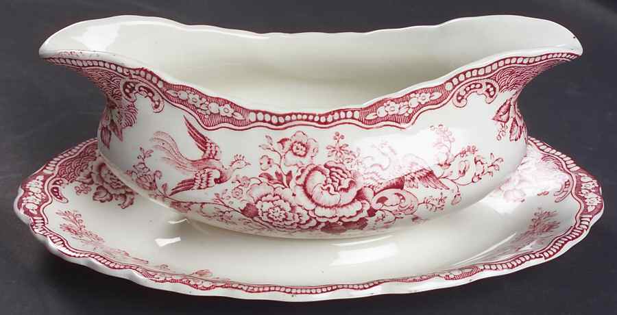 Bristol Pink (Cream) Gravy Boat with Attached Underplate by Crown Ducal-1