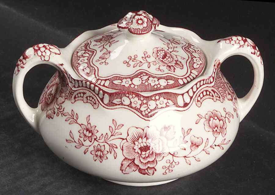 Bristol Pink (Cream) Mini Sugar Bowl & Lid by Crown Ducal-1
