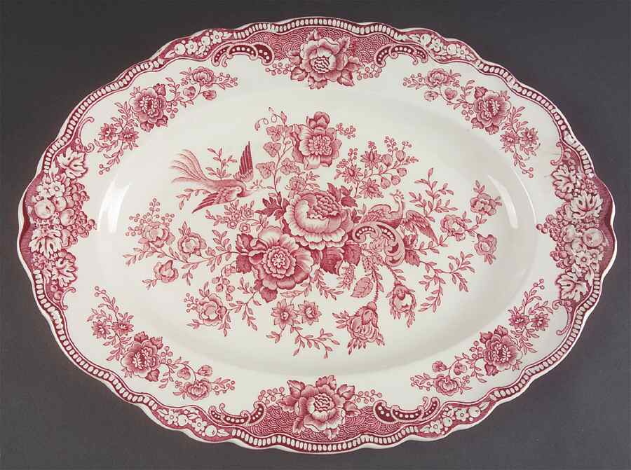 Bristol Pink (Cream) 16" Oval Serving Platter by Crown Ducal-1