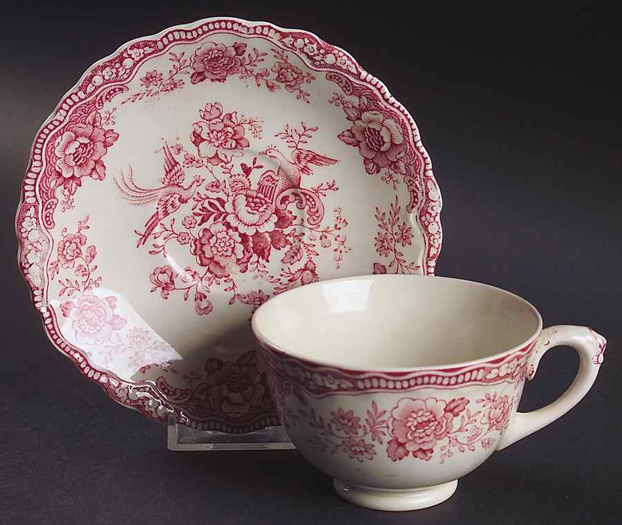 Bristol Pink (Cream) Footed Cup & Saucer Set by Crown Ducal-1