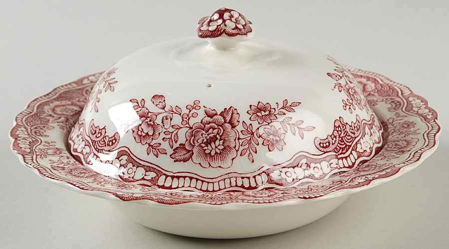 Bristol Pink (Cream) Round Covered Butter by Crown Ducal-1