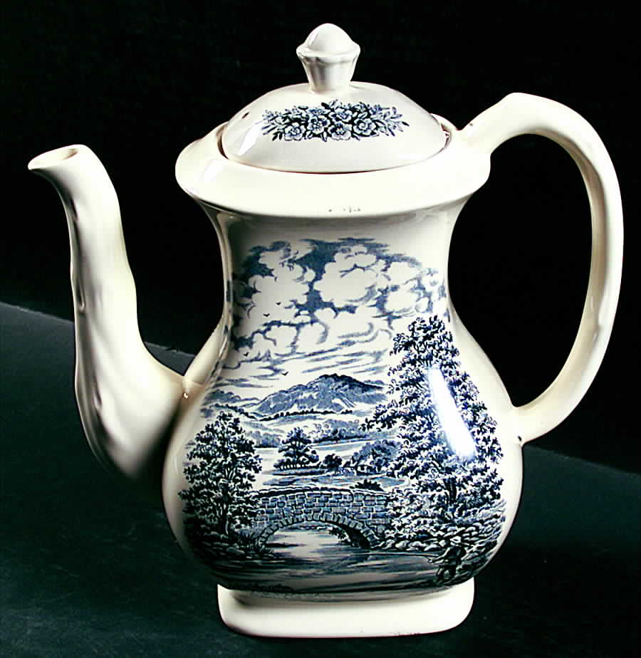 Bridge Scenes Blue Coffee Pot & Lid by Crown Ducal-1
