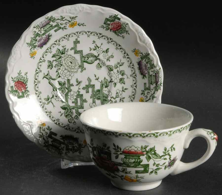Chinese Garden Flat Cup & Saucer Set by Crown Ducal-1