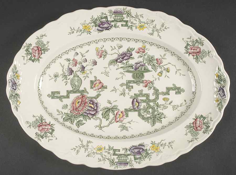Chinese Garden 14" Oval Serving Platter by Crown Ducal-1