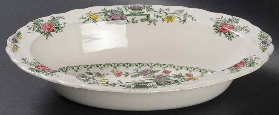 Chinese Garden 9" Oval Vegetable Bowl by Crown Ducal-1