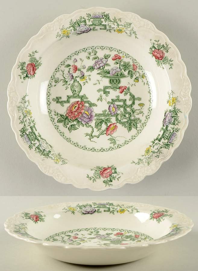 Chinese Garden Rim Soup Bowl by Crown Ducal-1