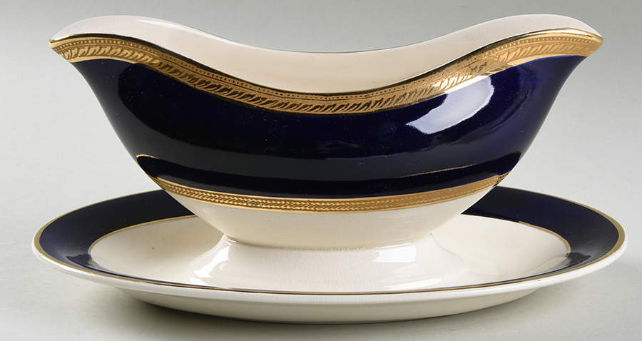 Colfax Cobalt Blue Gravy Boat with Attached Underplate by Crown Ducal-1