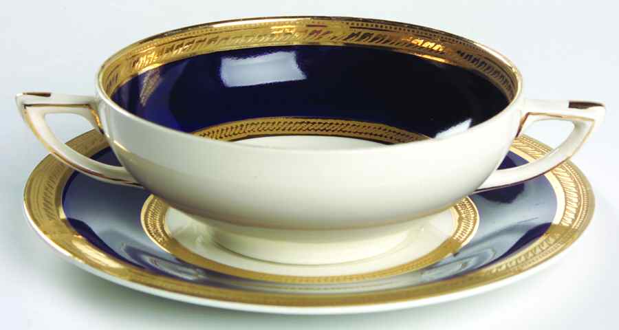 Colfax Cobalt Blue Flat Cream Soup Bowl & Saucer Set by Crown Ducal-1