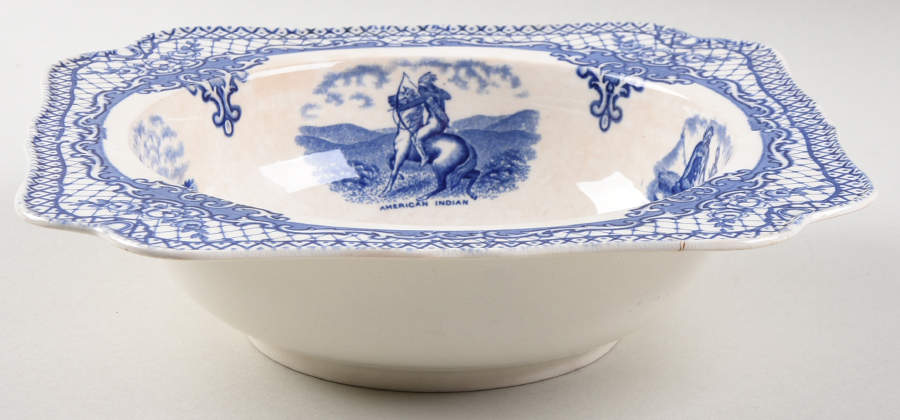 Colonial Times Blue (Floral & Scene Border) 9" Square Vegetable Bowl by Crown Ducal-1