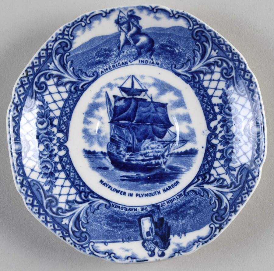 Colonial Times Blue (Floral & Scene Border) Saucer for Demitasse Cup by Crown Ducal-1
