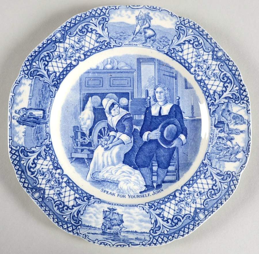 Colonial Times Blue (Floral & Scene Border) Salad Plate by Crown Ducal-1