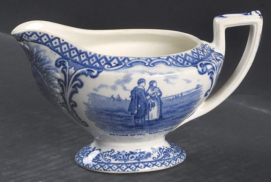Colonial Times Blue (Floral & Scene Border) Creamer by Crown Ducal-1