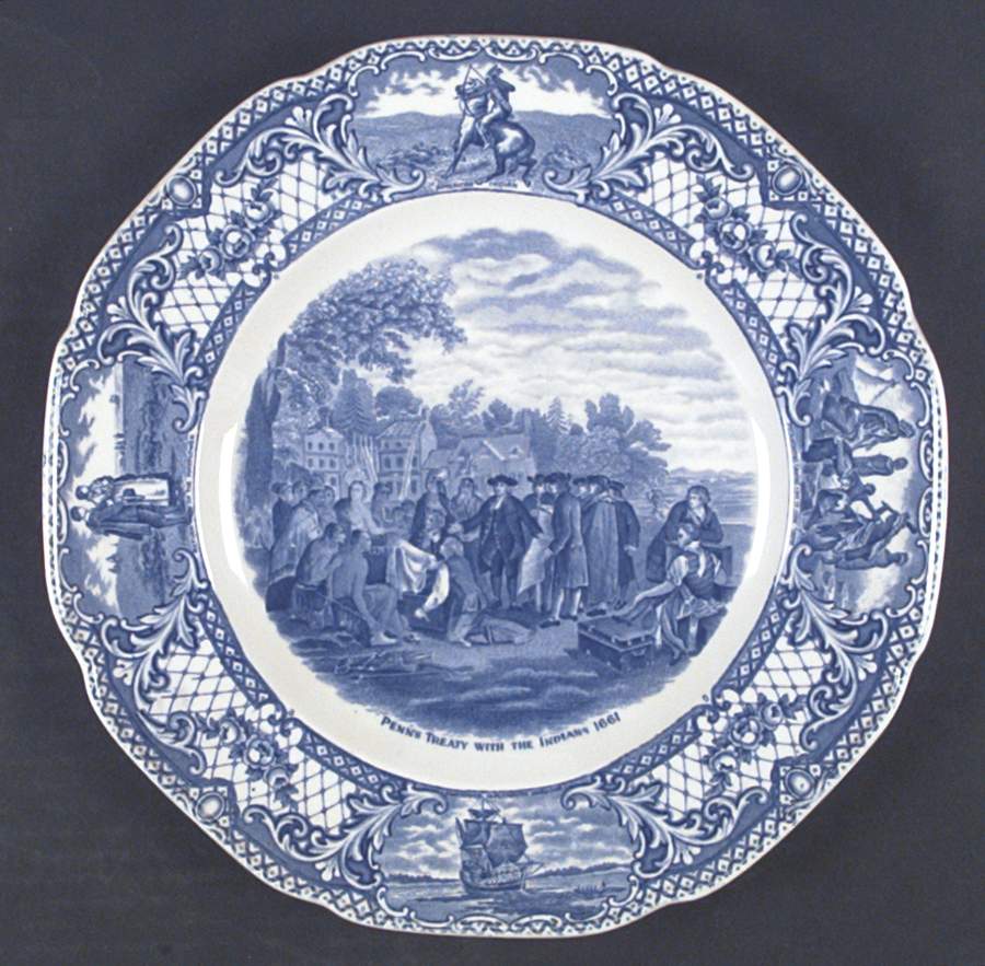Colonial Times Blue (Floral & Scene Border) Dinner Plate by Crown Ducal-1