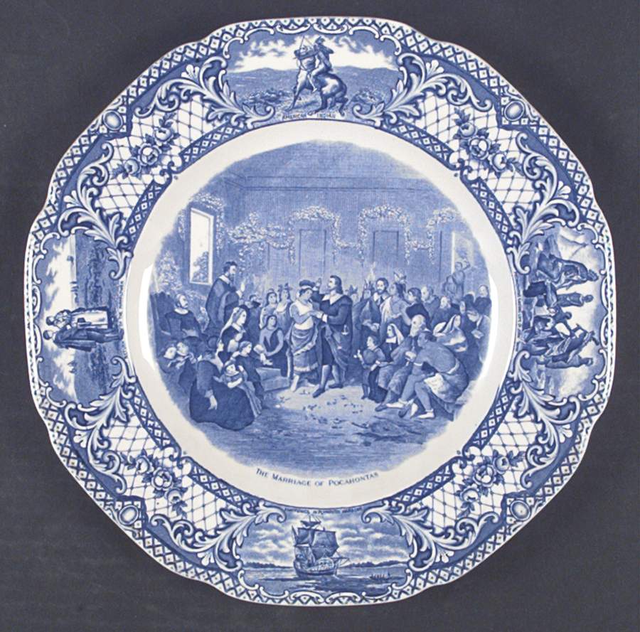 Colonial Times Blue (Floral & Scene Border) Dinner Plate by Crown Ducal-1