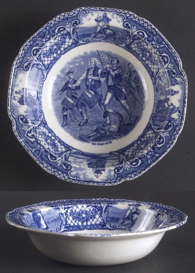 Colonial Times Blue (Floral & Scene Border) Rim Cereal Bowl by Crown Ducal-1