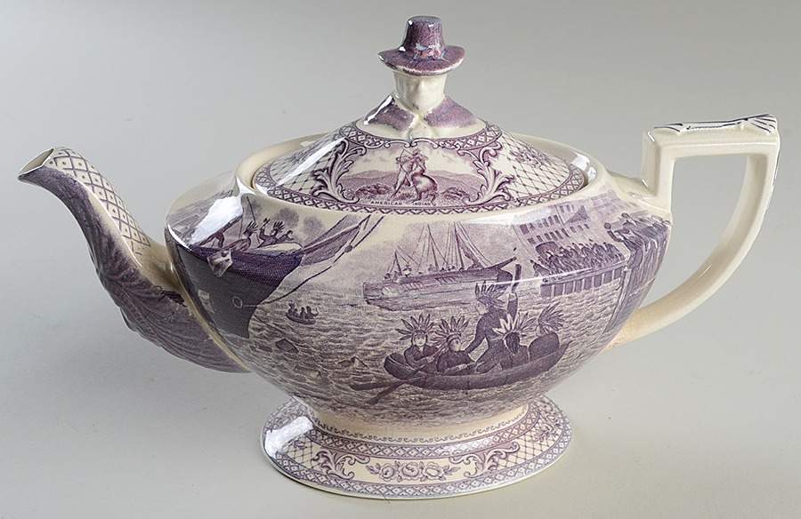 Colonial Times Mulberry (Scalloped) Teapot & Lid by Crown Ducal-1