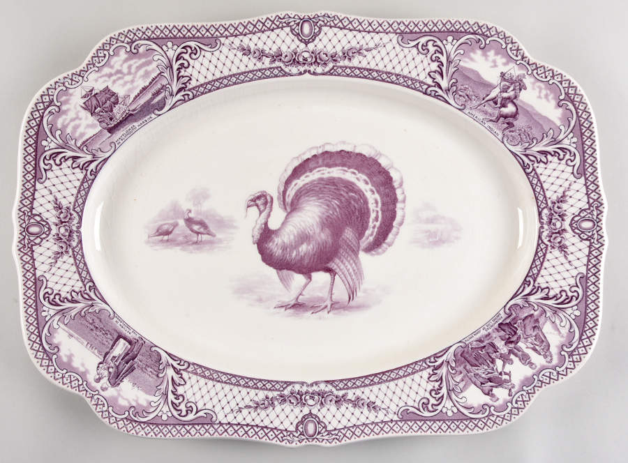 Colonial Times Mulberry (Scalloped) 20" Oval Serving Platter by Crown Ducal-1