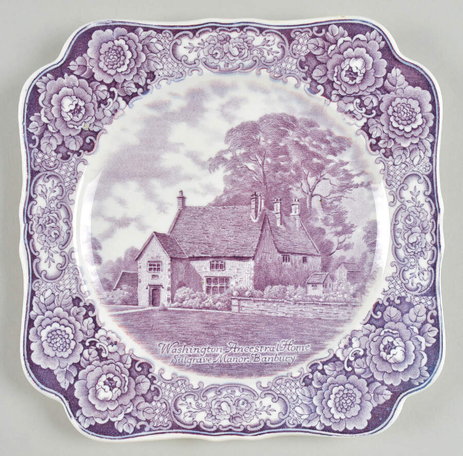 Colonial Times Mulberry (Scalloped) Square Luncheon Plate by Crown Ducal-1
