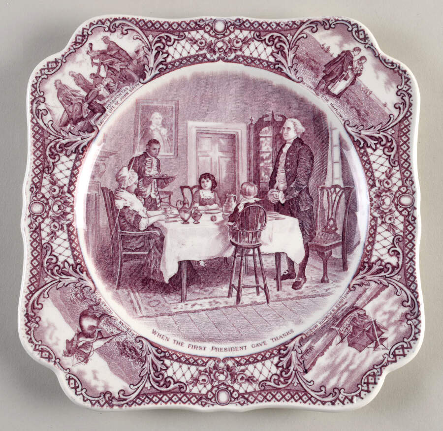 Colonial Times Mulberry (Scalloped) Square Luncheon Plate by Crown Ducal-1