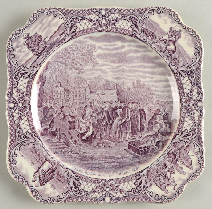 Colonial Times Mulberry (Scalloped) Square Luncheon Plate by Crown Ducal-1