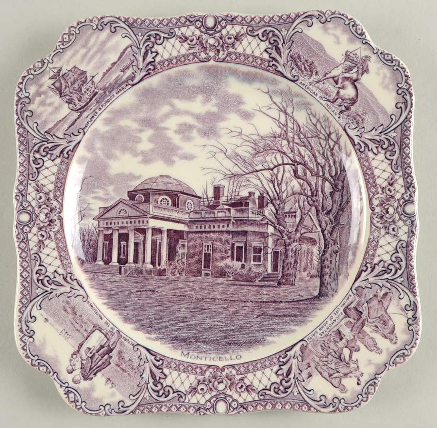 Colonial Times Mulberry (Scalloped) Square Luncheon Plate by Crown Ducal-1
