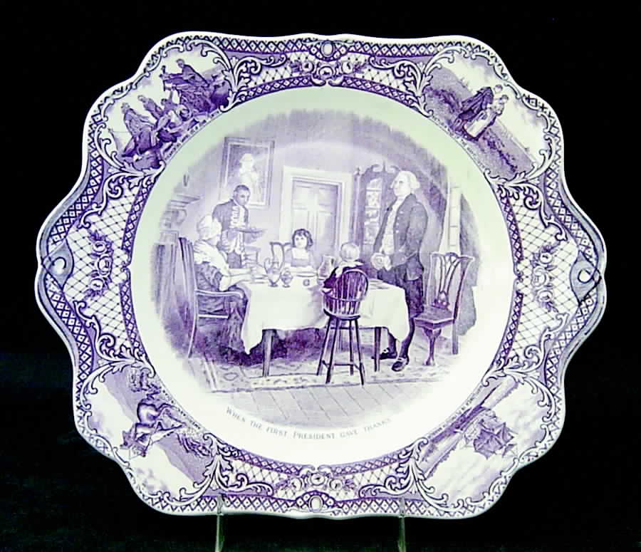 Colonial Times Mulberry (Scalloped) Square Handled Cake Plate by Crown Ducal-1