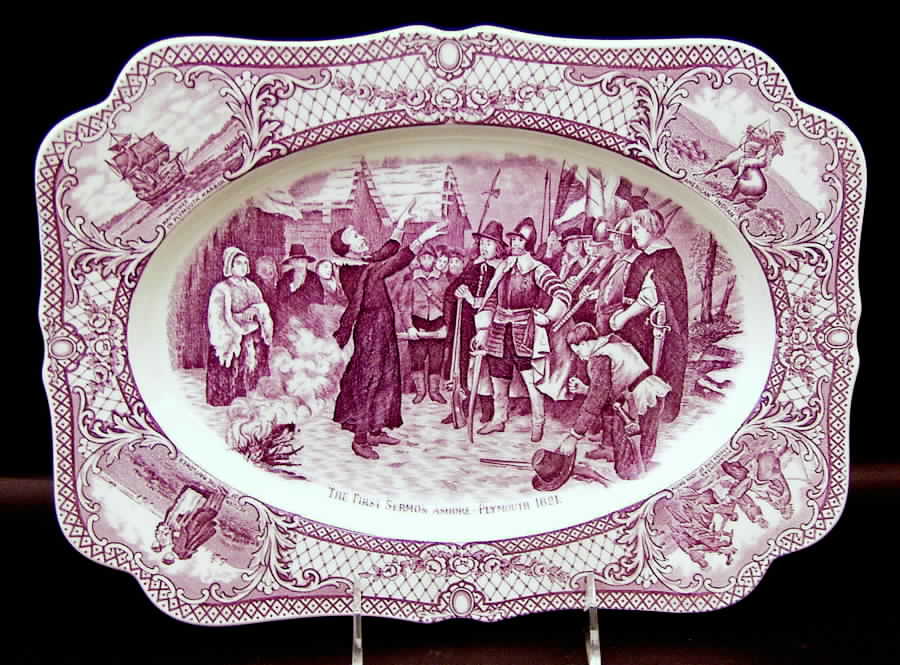 Colonial Times Mulberry (Scalloped) 12" Oval Serving Platter by Crown Ducal-1