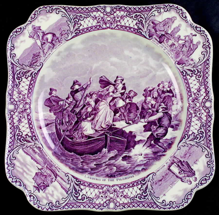 Colonial Times Mulberry (Scalloped) Square Luncheon Plate by Crown Ducal-1