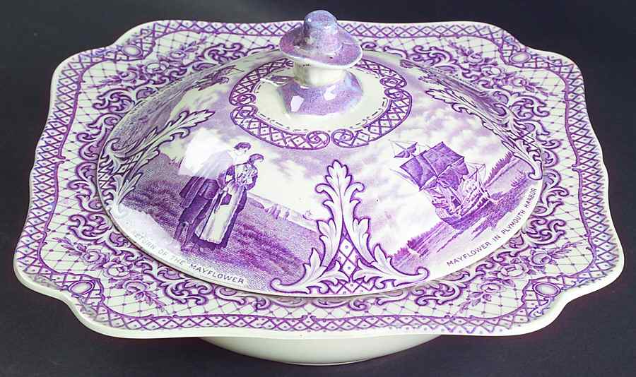 Colonial Times Mulberry (Scalloped) Square Covered Vegetable by Crown Ducal-1