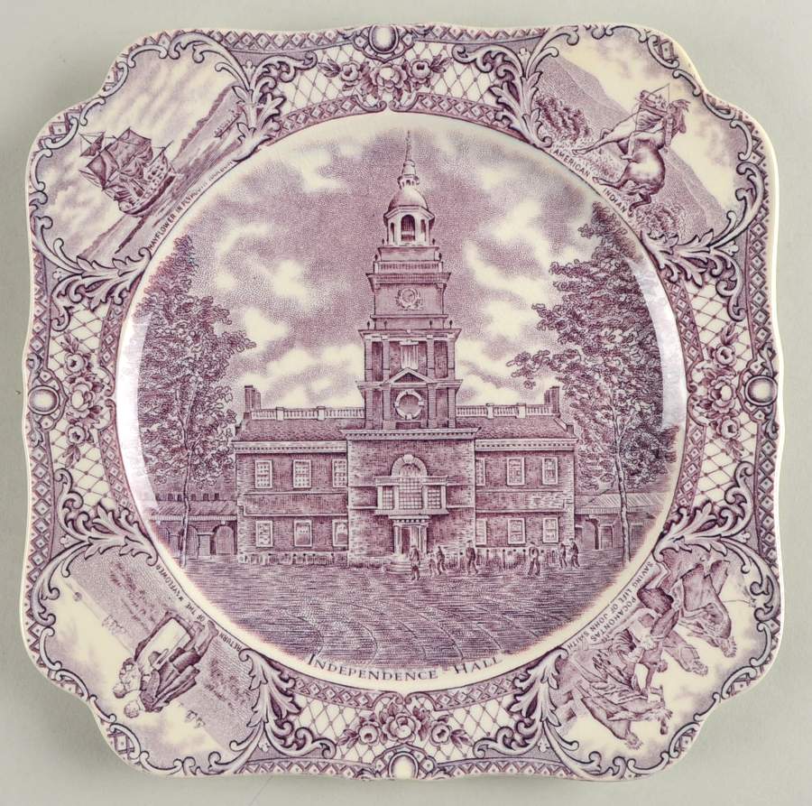 Colonial Times Mulberry (Scalloped) Square Luncheon Plate by Crown Ducal-1