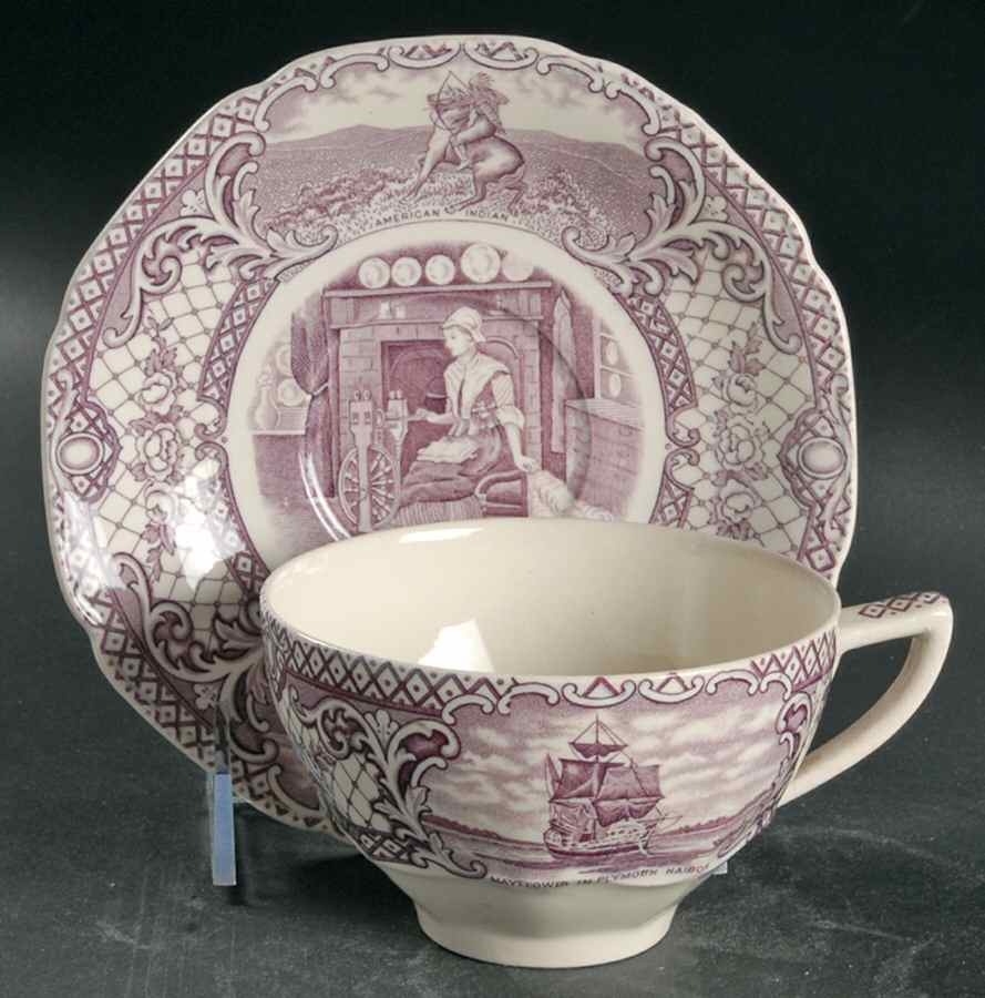 Colonial Times Mulberry (Scalloped) Oversized Cup & Saucer Set by Crown Ducal-1